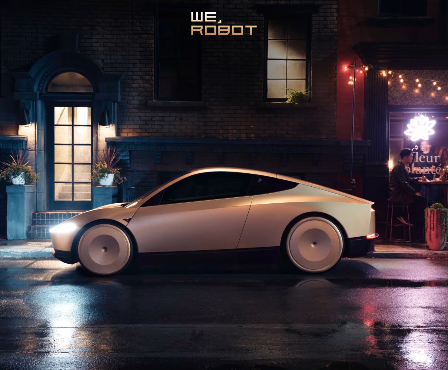 Gece şehirde park halinde WE ROBOT konsept aracı